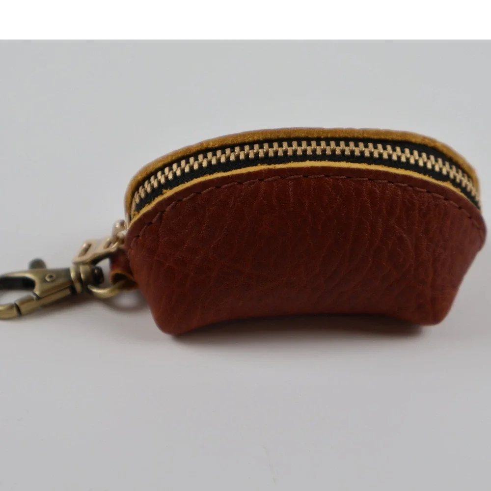 Leather Coin Pouch Keychain Brown Pebbled Leather Small Excellent